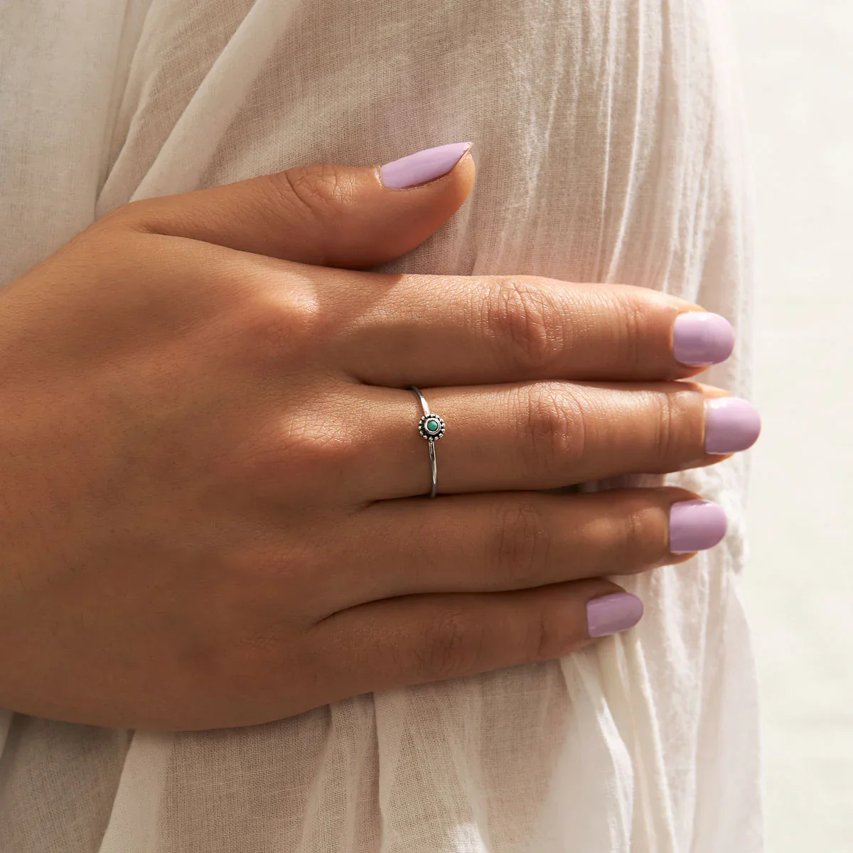 Dainty Beaded Turquoise Flower Ring - Image 2