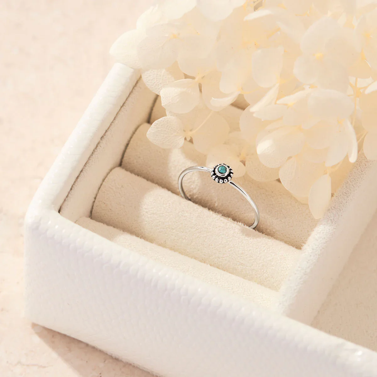 Dainty Beaded Turquoise Flower Ring - Image 3