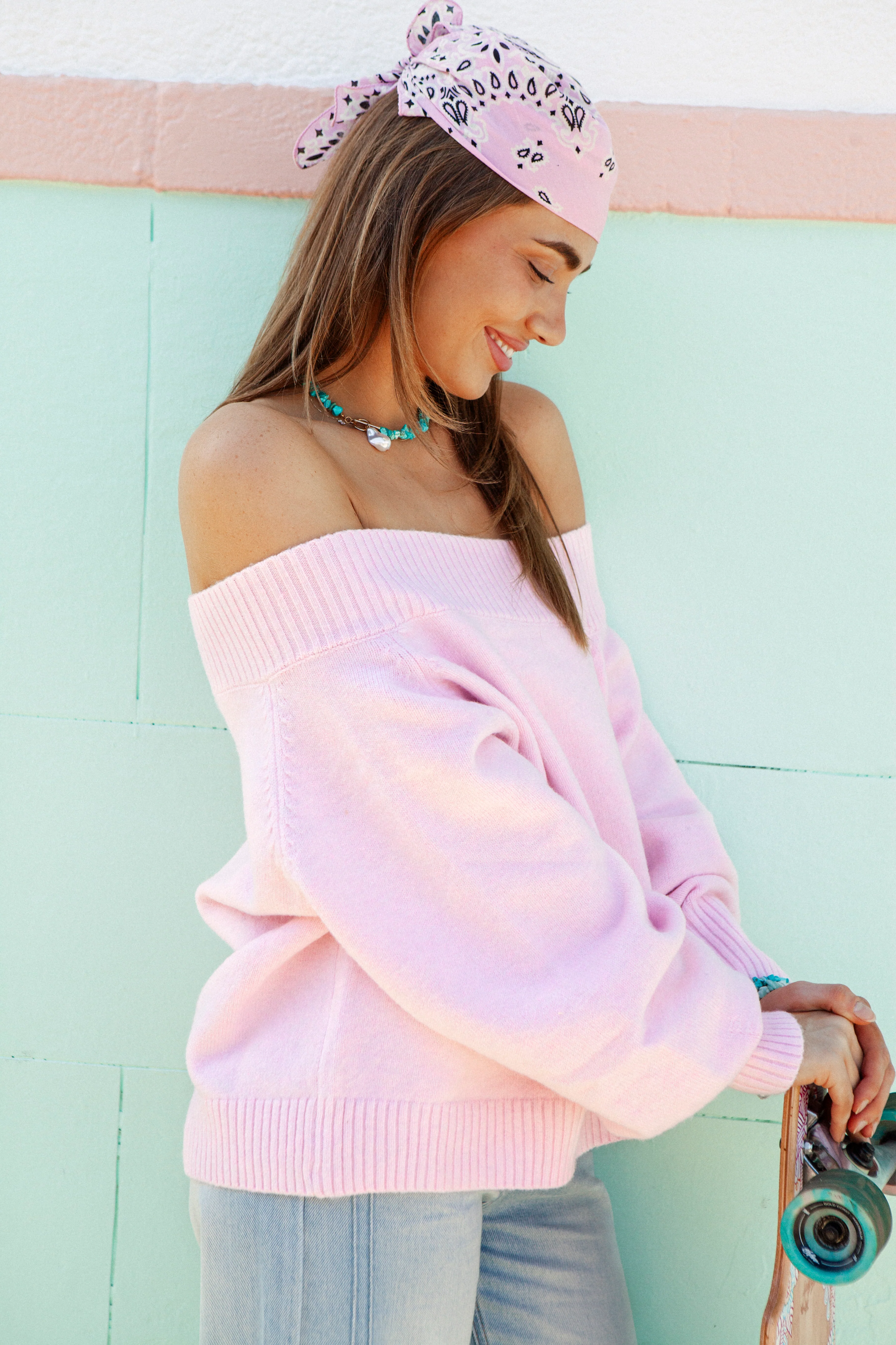 Leilani Off Shoulder Knit - Candy Pink - Image 4