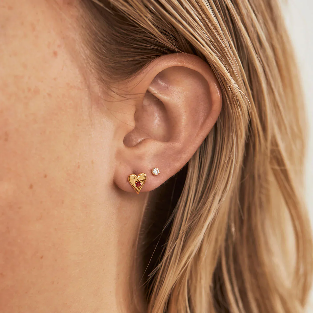 Love Heart Garnet Studs - Gold - Image 3