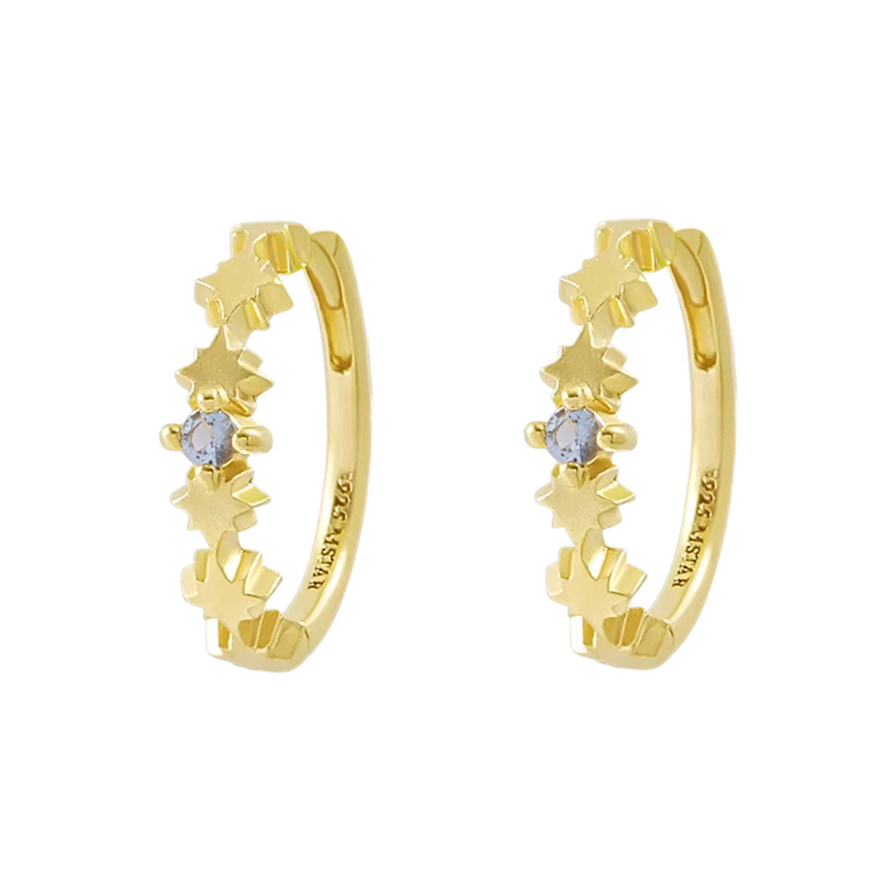 Night Glow Blue Topaz Huggies Gold