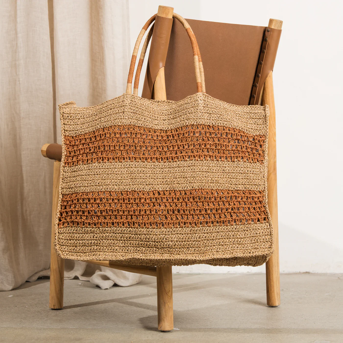 Ochre Striped Raffia Bag