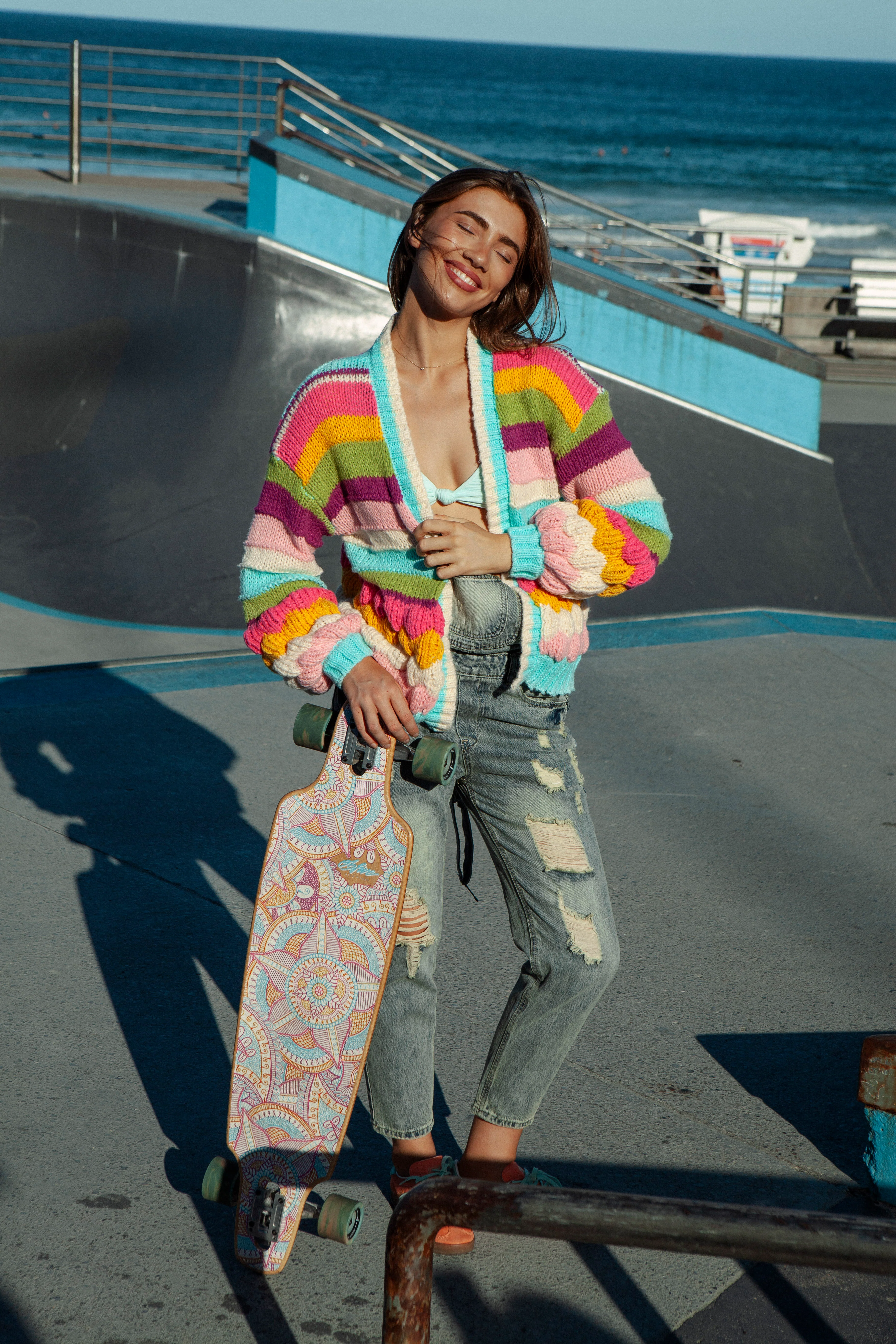Retro Rainbow Stripe Cardigan - Image 2