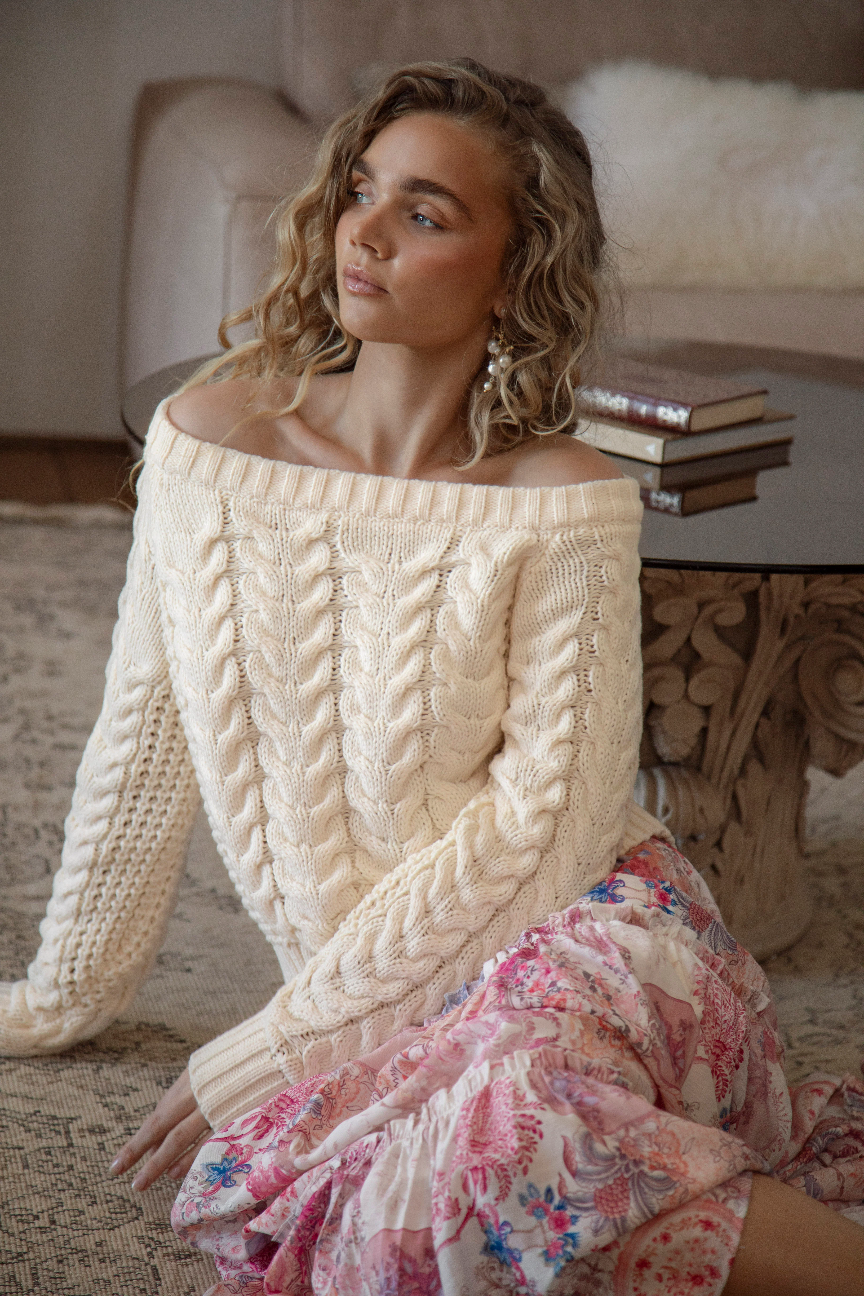 Seraphine Off Shoulder Knit - Cream - Image 2