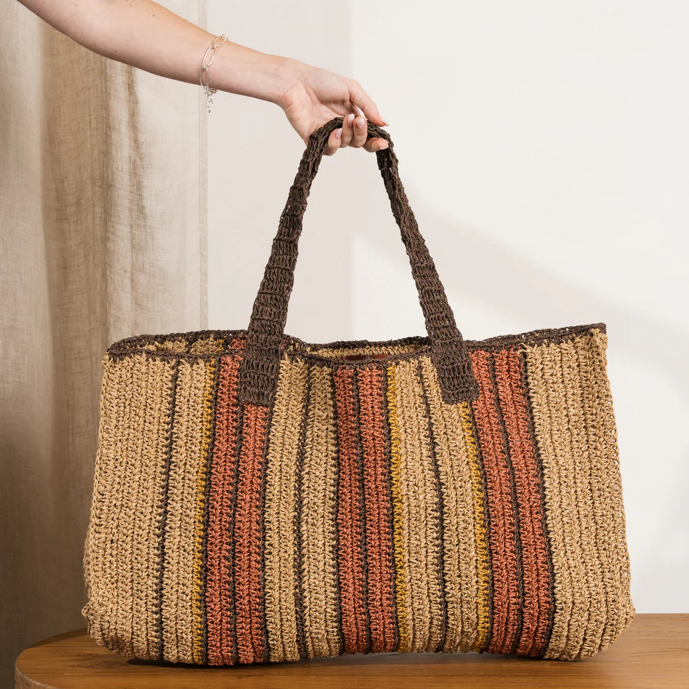 Sienna Striped Raffia Bag