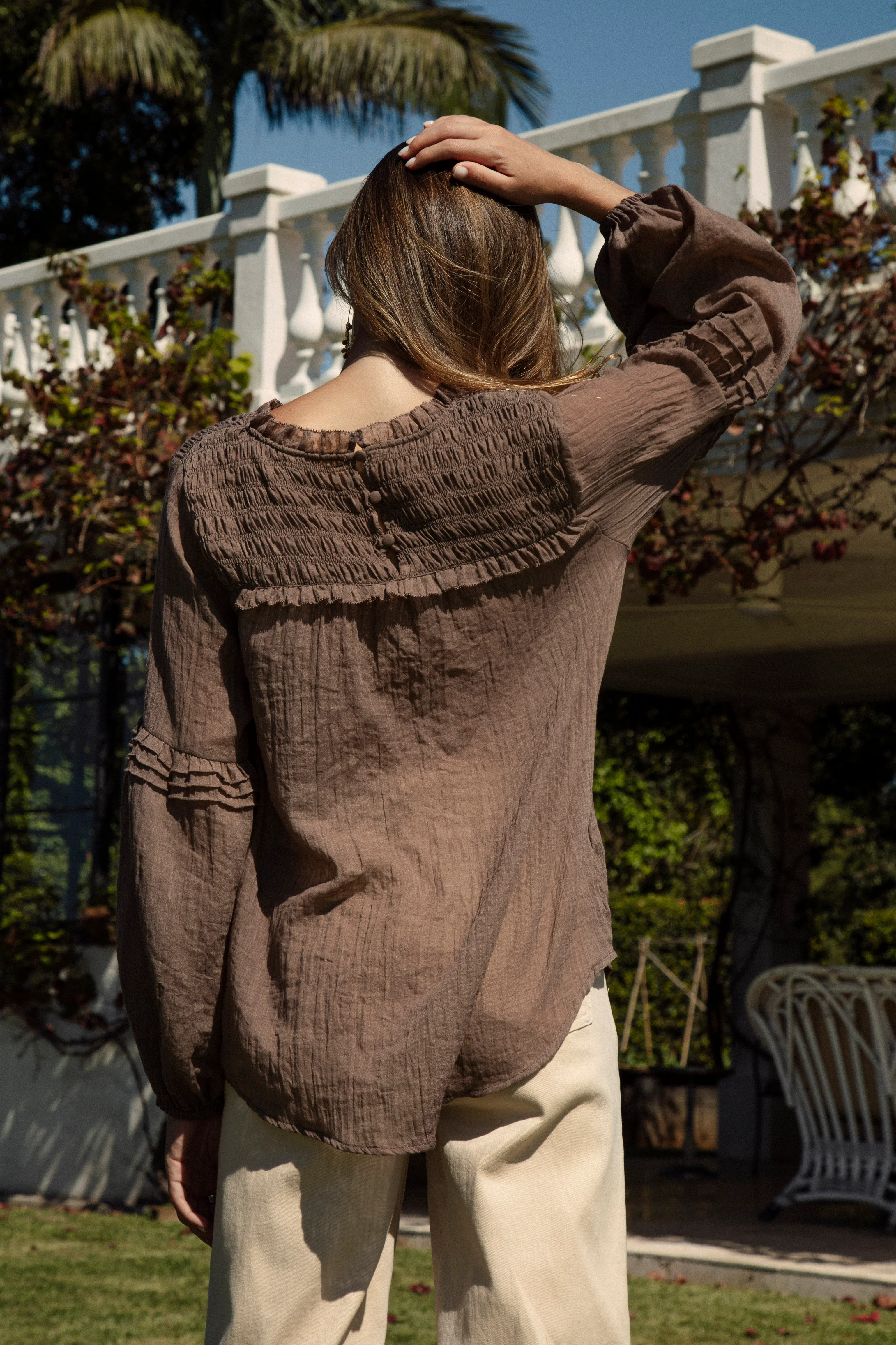 Zimmie Peasant Blouse - Chocolate - Image 4